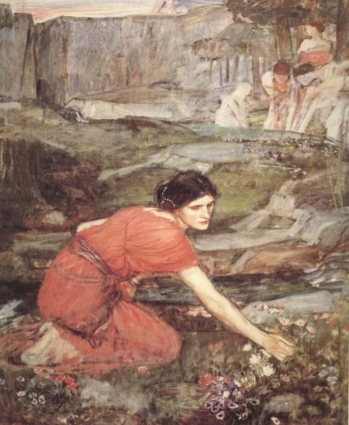 John William Waterhouse Study:Maiidens picking Flowers by a Stream (mk41) Spain oil painting art